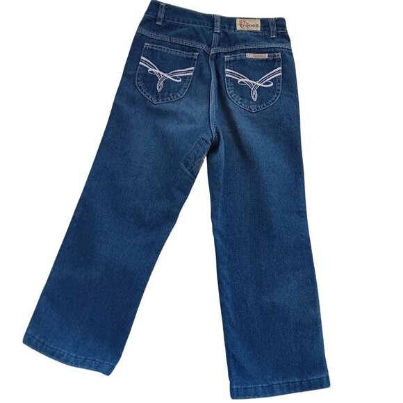 Vintage Girls Jeans 10 24x20 1980's Embroidered Disco Pockets Distress Repair - Picture 2 of 8